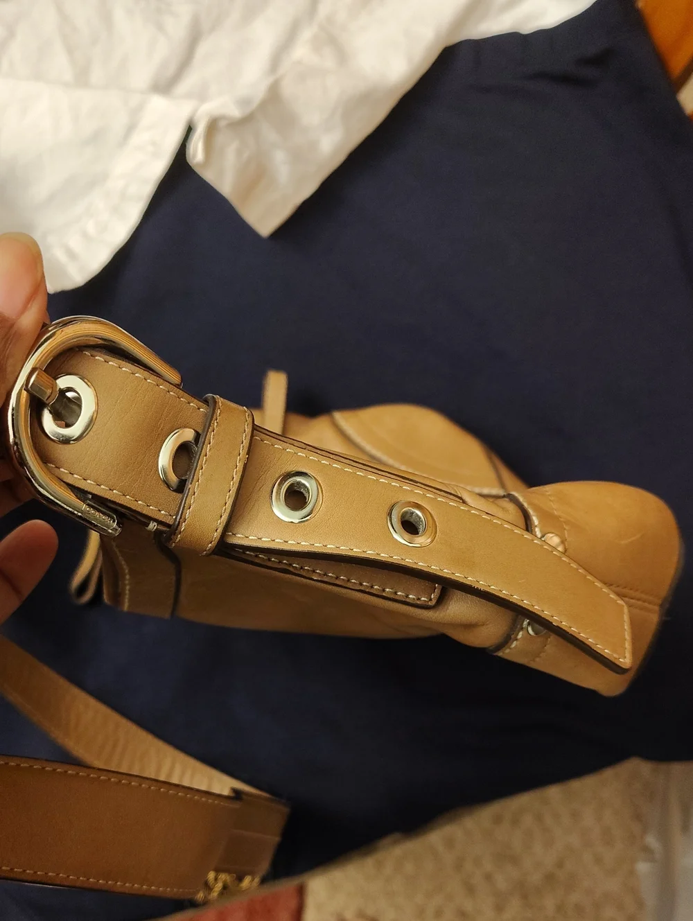 Coach Tan Leather Crossbody with Front Zip Detail